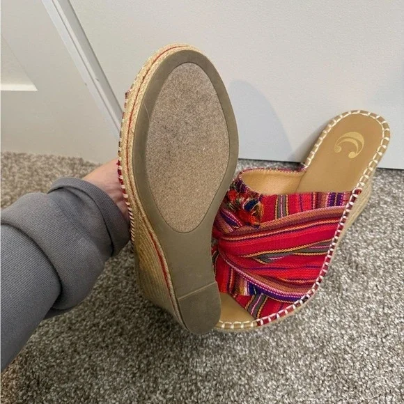 Womens Colorful Striped Espadrille Wedge Sandals Size 9 - Picture 4 of 5